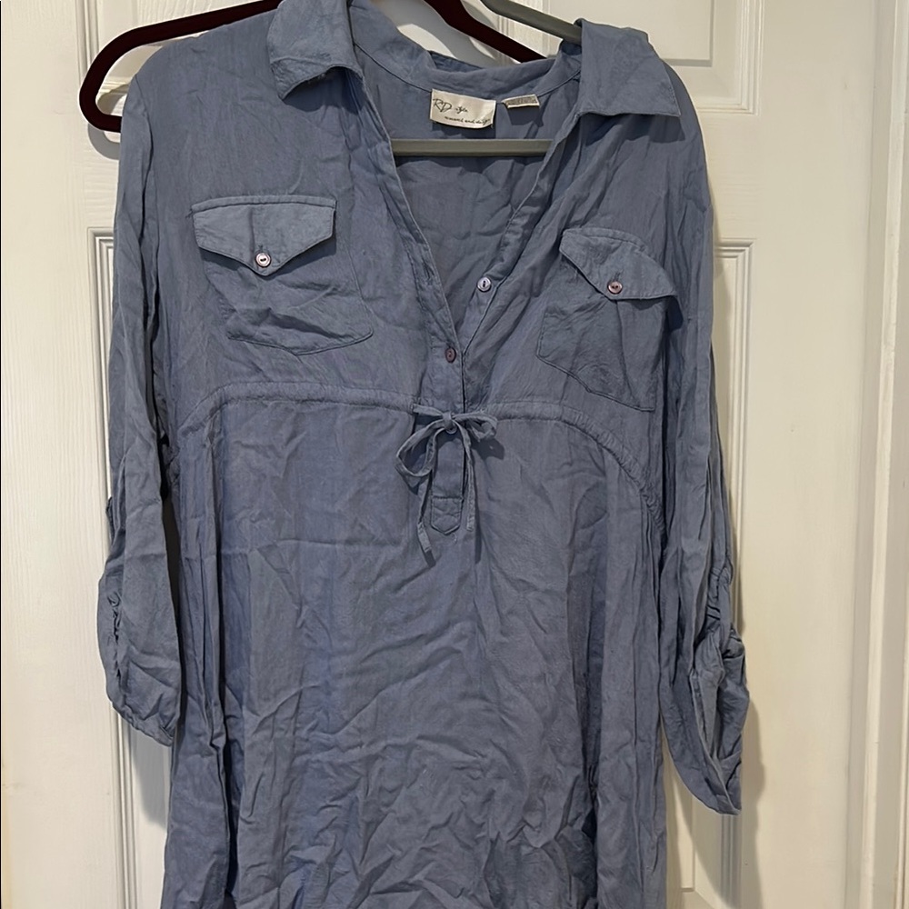 Blue Button-Up Tunic with Pockets